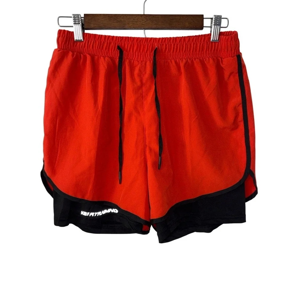 KEFR Traimng Mens 2-in-1 Athletic Shorts Red Black Built-in Liner Size XL 27x4